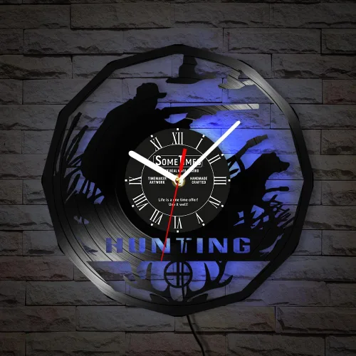 Miniatura 3 de The Geeky Days Reloj de pared de caza, 7 colores cambiantes, reloj de pared silencioso sin tictac, luz nocturna LED, vida silvestre, caza