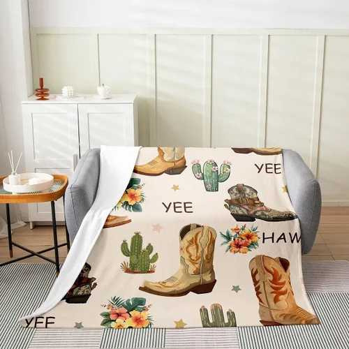 Miniatura 3 de Erosebridal Western Cowgirl Blanket 40x50 Western Cowboy Fleece Flannel Blanket for Bed Sofa Crib Horseshoe Boots Southwestern Fuzzy Plush Throw
