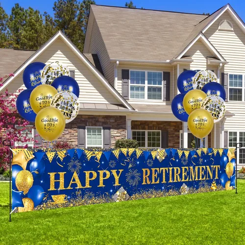 Miniatura 5 de Decoraciones de feliz jubilación: pancarta grande azul marino dorado con 18 globos para hombres y mujeres, fiestas, cabina de fotos, suministros