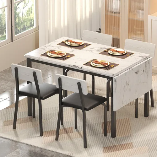 IRONCK Mesa de comedor extensible de 5 piezas de 63 pulgadas con 4 sillas tapizadas, juego de mesa de cocina para 4-8 personas, juegos de comedor
