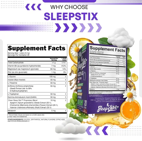 Miniatura 5 de Sleep Aid Melatonina Polvo triptófano glicina raíz de valeriana magnesio para el sueño bálsamo de limón L teanina glicinato de magnesio zinc ayuda