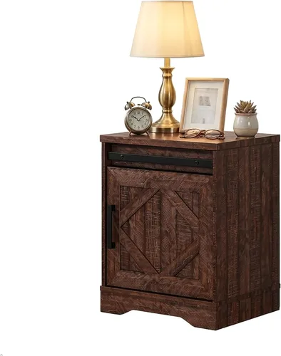 Miniatura 9 de WAMPAT Mesita de noche de granja de 24.3 pulgadas de alto con cajones y estantes de almacenamiento ajustables, mesa auxiliar de madera con puertas