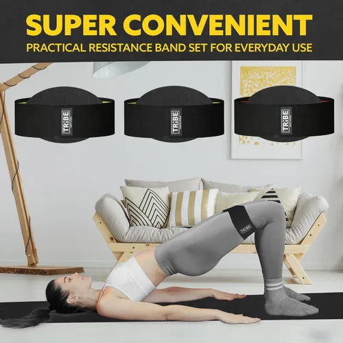 Miniatura 7 de Tribe Lifting Bandas de resistencia para entrenar – Paquete de 3 bandas de entrenamiento de tela para mujeres y hombres – Bandas de glúteos