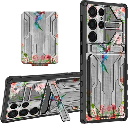 Miniatura 38 de Funda tipo cartera para Samsung Galaxy S22 Ultra con soporte para tarjeta de crédito y soporte de doble capa de policarbonato duro de PC suave TPU a