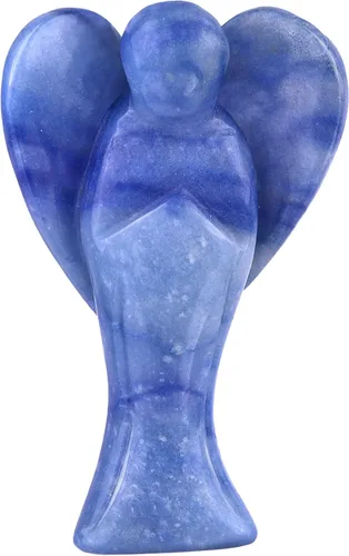 TUMBEELLUWA Figura de ángel guardián de cristal tallado de 3 pulgadas, estatua de piedra de bolsillo de palma de ángel de la paz curativa, Azul
