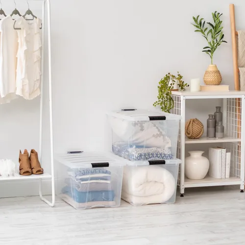 Miniatura 8 de IRIS USA Contenedores de almacenamiento de plástico apilables de 72 cuartos de galón con tapas, paquete de 6 unidades, sin BPA, fabricados