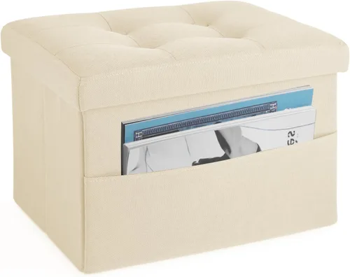 LINMAGCO Otomana de Almacenamiento Plegable Taburete Reposapiés con Bolsillo Lateral Otomana Moderna con Almacenamiento Taburete de Sofá Corto Tela