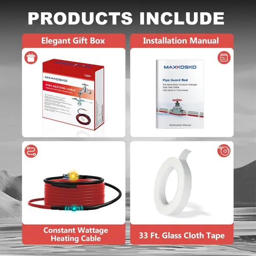 Miniatura 8 de MAXKOSKO Cable calefactor para tubería de 7 pies para protección contra congelamiento de tuberías de agua, cinta calefactora para tuberías