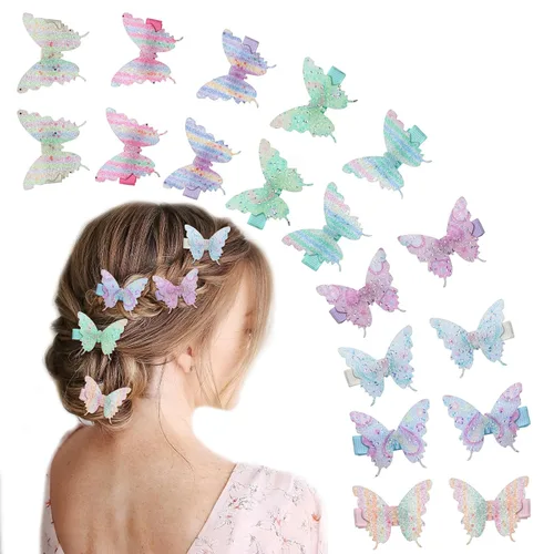 Miniatura 12 de 18 pinzas para el cabello con diamantes de imitación de mariposa para adolescentes y mujeres, clips de mandíbula Y2K con purpurina, lindos regalos