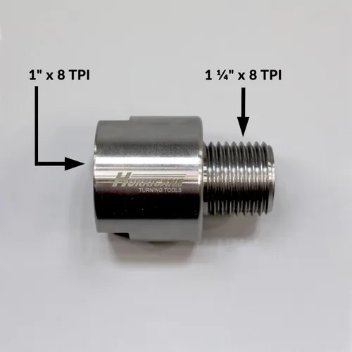 Miniatura 3 de Hurricane Turning Tools, Adaptador de husillo de cabezal para torno de madera, convierte husillo de 1 "x 8 TPI a 1 1/4" x 8 TPI