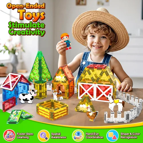 Miniatura 5 de Juguetes de azulejos magnéticos con animales de granja para niños de 3 años en adelante, bloques magnéticos, juguetes de construcción para niños