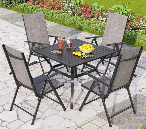 Miniatura 9 de PHI VILLA Juego de 3 piezas de muebles de bistró de patio, juego de muebles de bistró para exteriores con 2 sillas plegables reclinables y 1 mesa