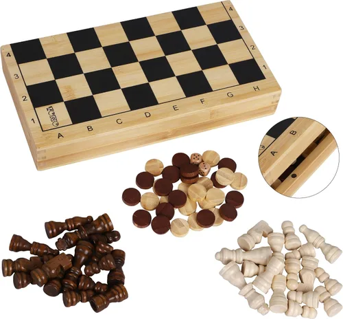 Miniatura 3 de TOWO - Juego de ajedrez 3 en 1 de backgammon de ajedrez – Tablero de ajedrez plegable de madera, juego de mesa portátil de viaje familiar para niños