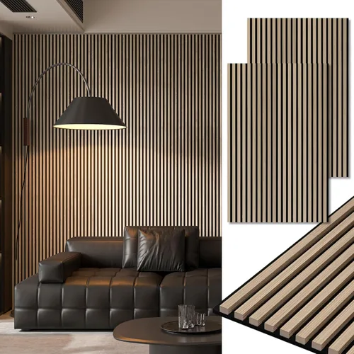 Miniatura 20 de Art3d Paquete de 2 paneles acústicos de madera de 108" x 12" para pared, paneles de listones de madera insonorizados para pared y techo, paneles