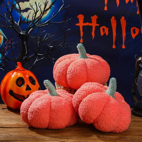 Miniatura 4 de Namalu 3 almohadas de calabaza de Acción de Gracias 3D, cojines suaves para sofá, decoración de calabaza rellena para otoño, invierno, sala