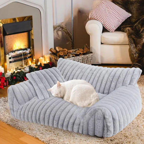 Lindo sofá cama para gatos de interior, sofá esponjoso para gatos con forro polar de pana suave de alta calidad, lindas camas para perros pequeños