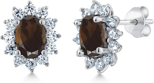 Miniatura 246 de Gem Stone King Aretes ovalados de plata de ley 925 de 0.276 x 0.197 in con piedra natal de la princesa Diana, estilo halo real para mujeres