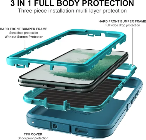 Miniatura 4 de Funda para Samsung Galaxy S22 Plus con protector de pantalla de TPU flexible autorreparable [2 unidades], 3 en 1, carcasa de cuerpo completo a Azul