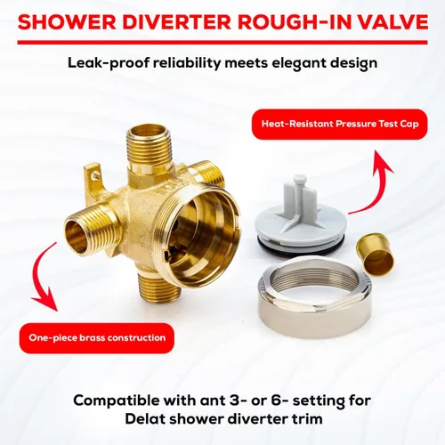 Miniatura 3 de R11000 - Válvula para grifo desviador de ducha D de 3 o 6 ajustes, compatible con kits de molduras D de 3 o 6 vías, construcción de latón