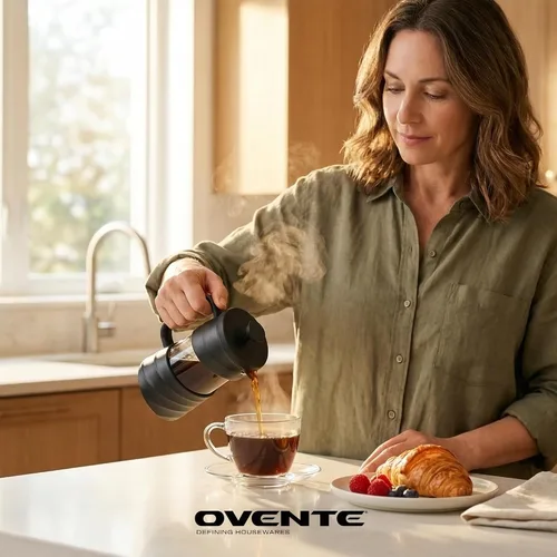 Miniatura 6 de OVENTE Cafetera de Prensa Francesa de 12 Onzas con Vidrio de Borosilicato Resistente al Calor y Sistema de Filtración de 4 Niveles de Acero