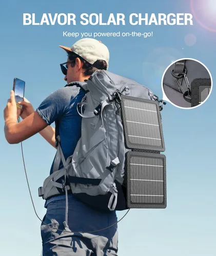 Miniatura 7 de BLAVOR Cargador solar portátil de 10 W (5 V/2 A máximo), pequeño panel solar plegable con salidas USB-C USB-A compatibles con tableta de teléfono