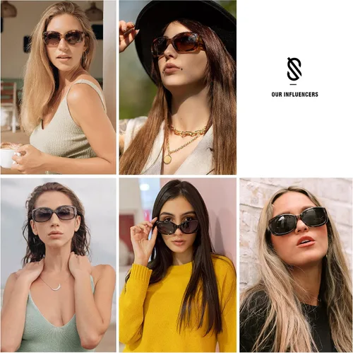Miniatura 5 de SOJOS Gafas de sol cuadradas vintage para mujer con protección UV polarizada, marco Havana