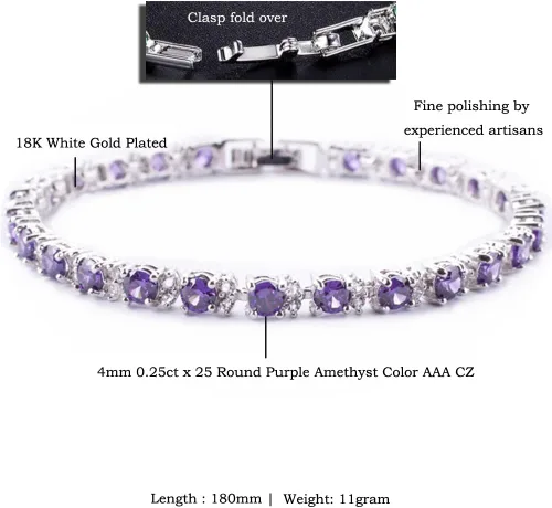 Miniatura 6 de RIZILIA Pulsera redonda de tenis chapada en oro blanco con circonita cúbica multicolor, 7 pulgadas, multi