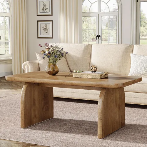 Miniatura 10 de Tribesigns - Mesa de café rectangular, mesa de 47 pulgadas de madera para sala de estar, mesa de centro baja de estilo granja con base resistente