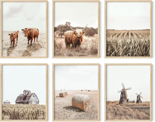 Miniatura 21 de HAUS AND HUES Arte de pared de paisaje enmarcado - Impresiones escénicas de naturaleza, carteles de montaña en el campo, decoración rústica