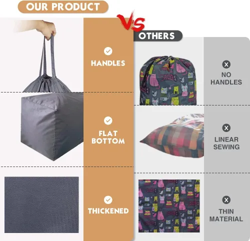 Miniatura 5 de Bolsa de lavandería de viaje lavable con asas y cordón (paquete de 2), resistente lo suficientemente grande como para contener 3 cargas de Gris