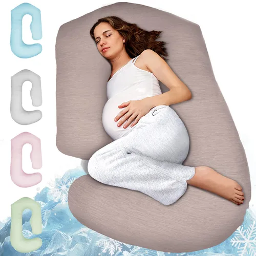 PILLANI Almohadas de embarazo para dormir - Almohada de cuerpo completo en forma de V C U con funda extraíble, almohada de maternidad refrescante de