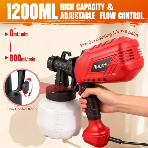 Miniatura 4 de Pistola de pintura eléctrica HVLP de 750 W, recipiente desmontable de 40.58 onzas, 4 boquillas, 3 patrones de pulverización y control de flujo