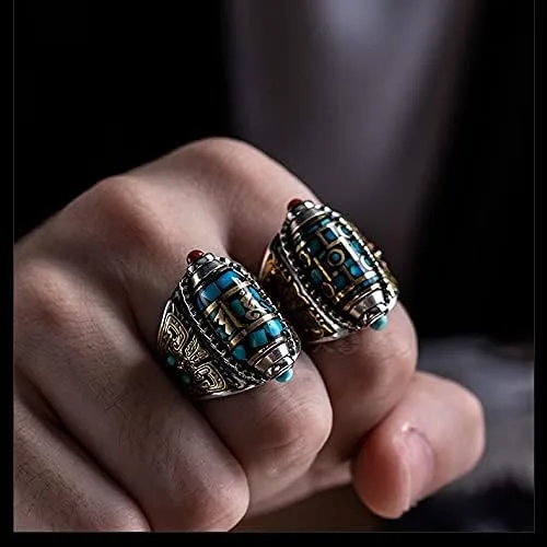 Miniatura 5 de DXWXY Anillos giratorios de plata de ley S925 para mujereshombres, budista, tibetano, anillo de oración tibetana, talla Pixiu Lucky God Beast, Om