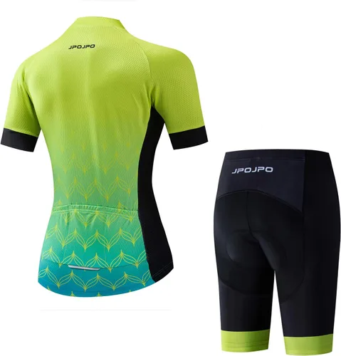 Miniatura 132 de Camiseta de ciclismo para mujer, manga corta y pantalones cortos de ciclismo acolchados para verano
