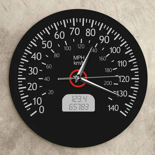 Miniatura 6 de The Geeky Days Reloj de pared silencioso impreso con velocímetro, kilómetros y millas, arte de pared de mecánica de carreras, reloj de pared negro