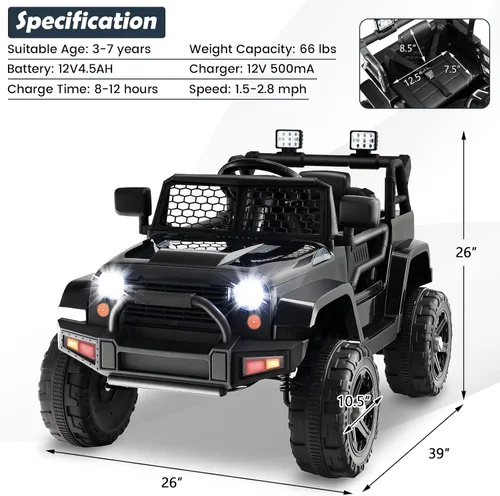 Miniatura 7 de Costzon Vehículo de camión con batería de 12 V con control remoto, suspensión de resorte, faros, música, bocina, MP3, puerto USB y auxiliar, regalo