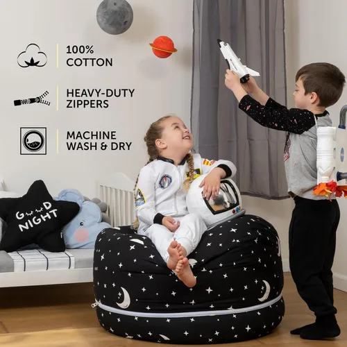 Miniatura 4 de SMART WALLABY Silla Puf de Almacenamiento para Animales de Peluche 2 Tamaños en 1 Organizador de Juguetes de Peluche para Niños 100% Algodón