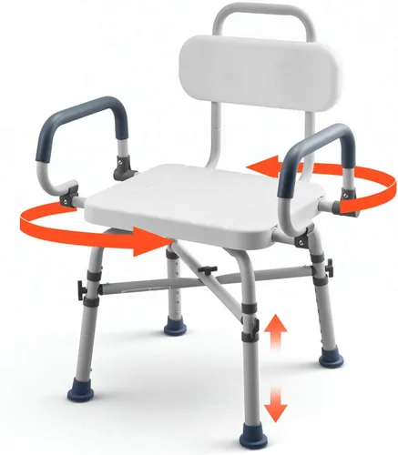 Miniatura 10 de VEVOR Silla de ducha giratoria de 360 grados, asiento de ducha ajustable con brazos giratorios para duchas o bañeras interiores, silla de ducha