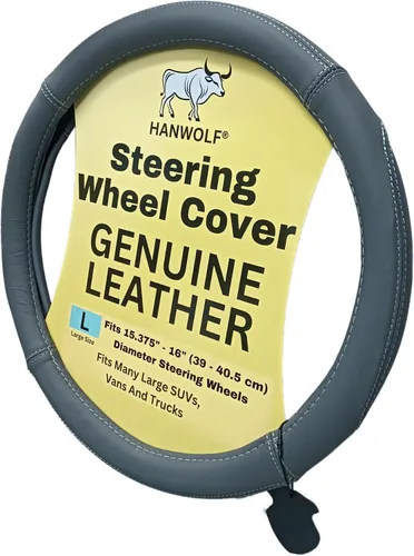 Miniatura 9 de Funda para volante, negra, de piel auténtica auténtica, pequeña, de 14 pulgadas, para hombres y mujeres, universal, elástica, resistente al calor