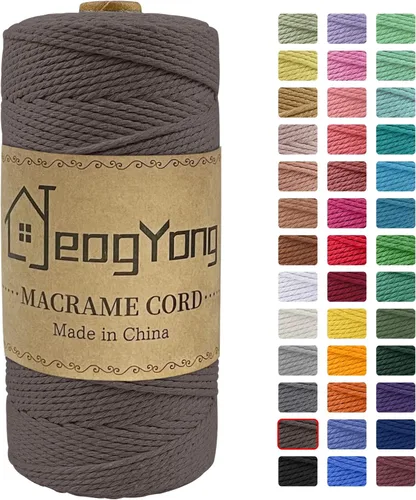Miniatura 30 de JeogYong Cuerda de macramé de 0.078 pulgadas x 218 yardas, cuerda de algodón natural torcida de 3 hebras, cuerda de algodón de color para colgar Café