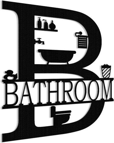 Miniatura 4 de XORT Decoración de pared de baño de metal, arte de pared de baño de metal, divertido letrero de baño para decoración moderna para colgar en el hogar