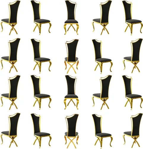 Miniatura 12 de BQueen Sillas de comedor negras y doradas, Sillas de comedor de lujo, Sillas de comedor Velevt con respaldo alto, Patas de acero inoxidable de oro