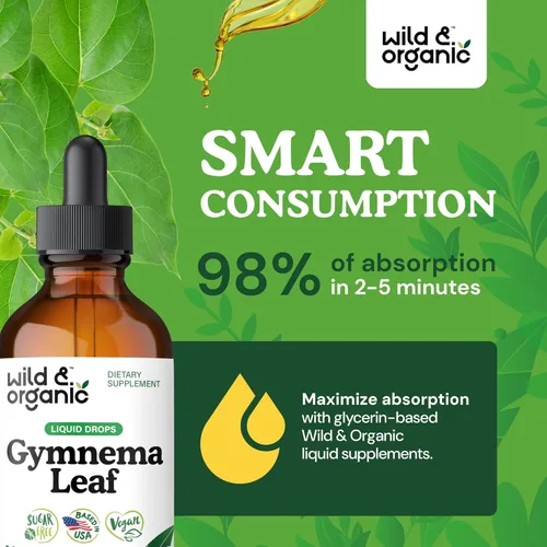 Miniatura 4 de Wild & Organic Gymnema Sylvestre Extract Drops - Suplementos de Gymnema Sylvestre sin azúcar - Tintura a base de polvo Gurmar - Gotas líquidas
