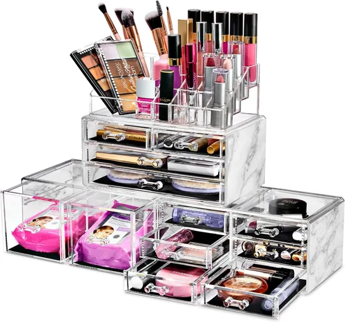 Miniatura 9 de Sorbus Organizador Grande de Maquillaje - Organizador Transparente y Apilable de Joyería y Maquillaje para Tocador, Almacenamiento de Baño, Cajonera