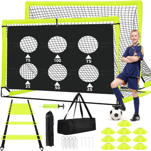 Kids Soccer Goals for Backyard Set of 2-6x4 ft Portable Pop Up Soccer Nets Training Equipment with Soccer Ball, Ladder, Cones, Ideal Birthday for