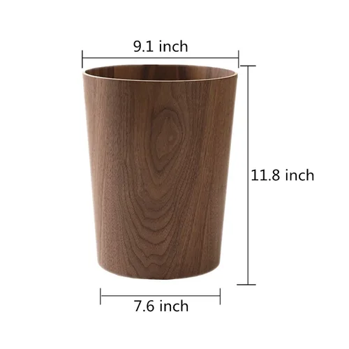 Miniatura 4 de Cubo de basura redondo apilable, de madera natural, para baños, cocinas, oficinas en casa (madera oscura)