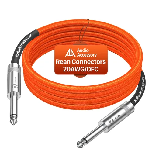 Miniatura 56 de Cable de guitarra de 1.5 pies, paquete de 2 unidades, nailon trenzado anti-torceduras reforzado con Kevlar, conector Neutrik REAN, calibre 20