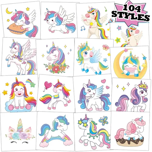 Miniatura 7 de 104 piezas de tatuajes temporales para niños para suministros de fiesta, pegatinas de tatuajes temporales de dinosaurios, unicornios y sirenas