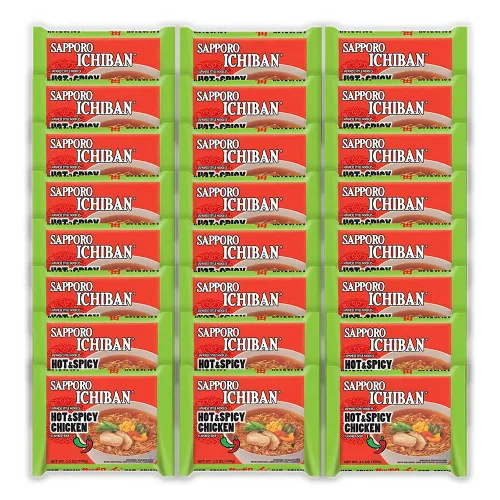 [SAPPORO ICHIBAN] Fideos Ramen, sabor a pollo picante y picante, fideos instantáneos japoneses de sabor n.º 1 (3.5 onzas x 24 paquetes) | Paquete de