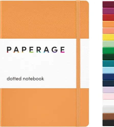 PAPERAGE Libreta con puntos, tipo diario (color caléndula), 160 páginas, tamaño mediano de 5.6 x 8 pulgadas, papel grueso de 3.53 oz/m² – Libreta de